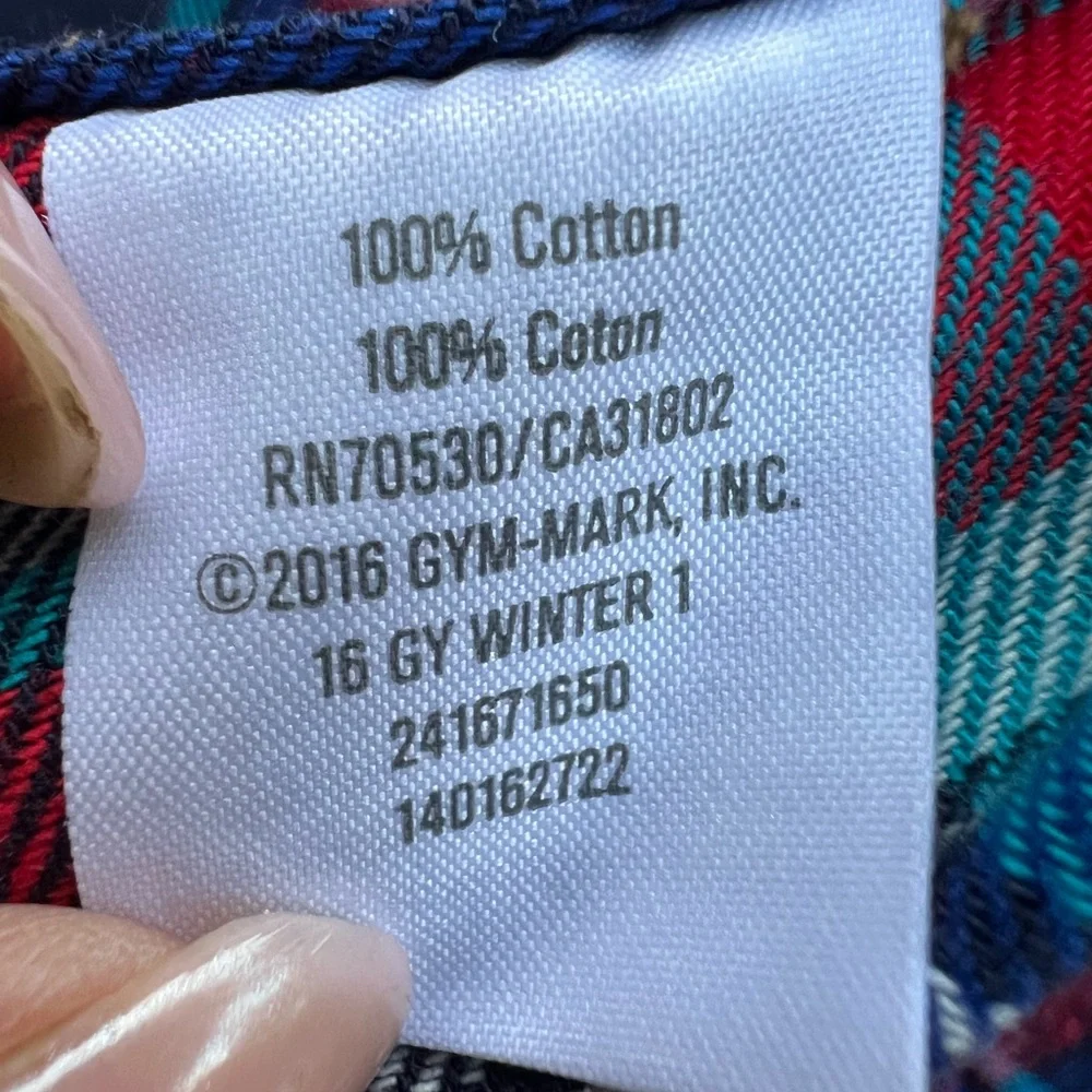 GYMBOREE red white and blue plaid button down long sleeve shirt Boys 5-6